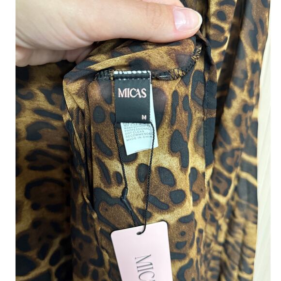 MICAS Leopard Print Sheer Draped Maxi Dress Brown Women’s Size M - Picture 7 of 11